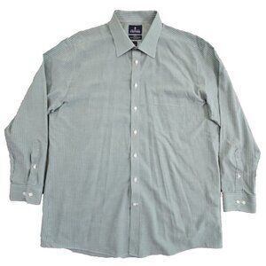 Stafford Travel Fitted Shirt Men's 18 34-35 Green Stripe LS BU Broadcloth EUC LN